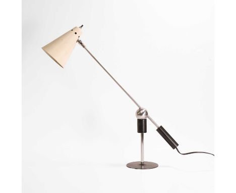 Gilbert Watrous (American, 1918-1991) for Heifetz Lighting Co., a magnetic table lamp, c.1950s, enamelled metal, 70cm long fu