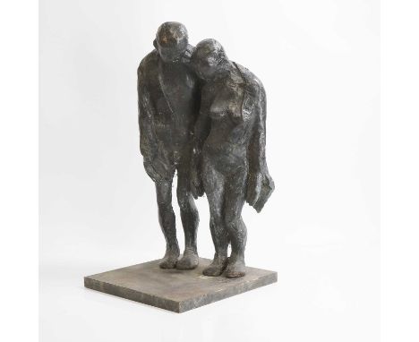 ▲ Richard Robbins (1927-2009), a figural group of a man and a woman, bronze, on a square base, signed 'RR',29.7cm wide29.7cm 