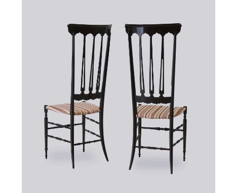 SAC (Fabbrica Sedie Artistiche Chiavaresi), a pair of stained beech 'Chiavarina' hall chairs, 1950s, Italian, each with an up