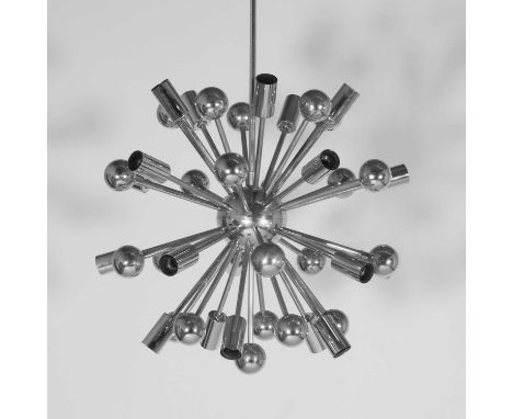 French, a twenty-light 'Sputnik' chandelier, 1970s, chrome,44cm diameter88cm highProvenance: Purchased in the early 2000s fro