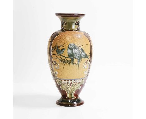 Florence Barlow (1856-1909) for Doulton Lambeth, a stoneware vase, late 19th century, of tapering form, the buff ground with 