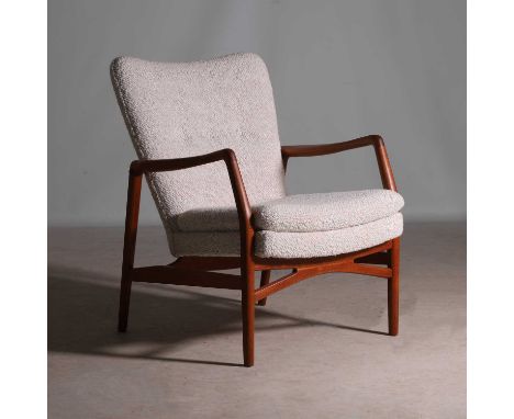Kurt Olsen (Danish, 20th century) for Slagelse Møbelværk, a model '215' armchair, 1950s, teak with bouclé upholstery, 67cm wi