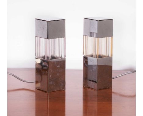 Gaetano Sciolari (Italian, 1927-1994) for Sciolari Lighting, a pair of 'Cubic' table lamps, 1970s, Italian, steel and glass, 