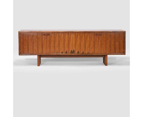 § Martin Hall for Gordon Russell, a 'Marlow' rosewood sideboard,1975, with a maple interior,214cm wide46cm deep71.5cm highArt