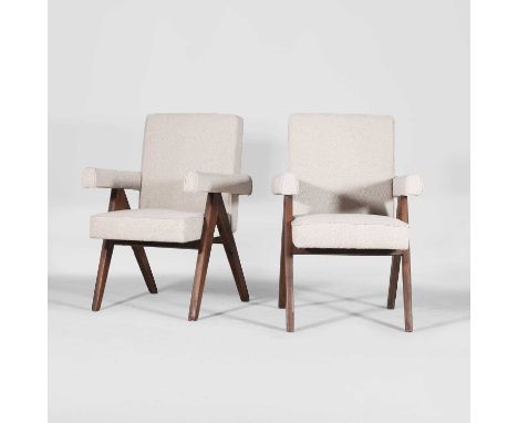 Pierre Jeanneret (Swiss, 1896-1967), a pair of model 'PJ010808' armchairs, also known as ‘Committee Chair’ or ‘Fauteuil en Te