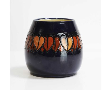 Max Laeuger (German, 1864-1952), an Art Nouveau vase, c.1900, German, with a navy-blue ground decorated with a band of leaves