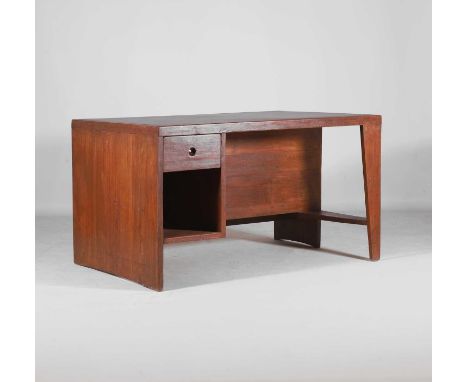Pierre Jeanneret (Swiss, 1896-1967), a 'PJ-BU-02-A' or 'Pigeonhole' desk, c.1957, designed for Chandigarh, teak and leather, 