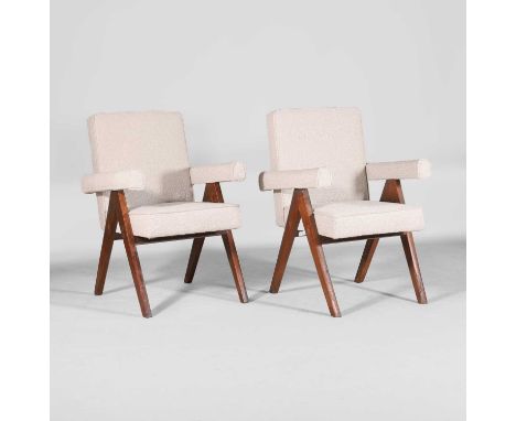 Pierre Jeanneret (Swiss, 1896-1967), a pair of model 'PJ010808' armchairs, also known as ‘Committee Chair’ or ‘Fauteuil en Te