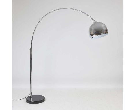 Contemporary, a contemporary 'Arc' light, with a chrome ball shade, on a weighted marble plinth,177cm highCondition ReportPAT