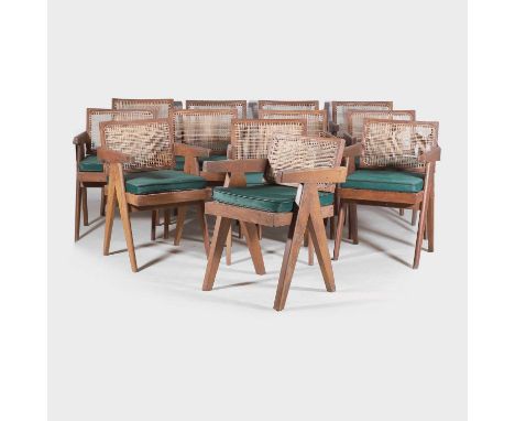 Pierre Jeanneret (Swiss, 1896-1967), a set of twelve model 'PJ-010100T' chairs, also known as ‘Floating Back’ chairs, c.1955-