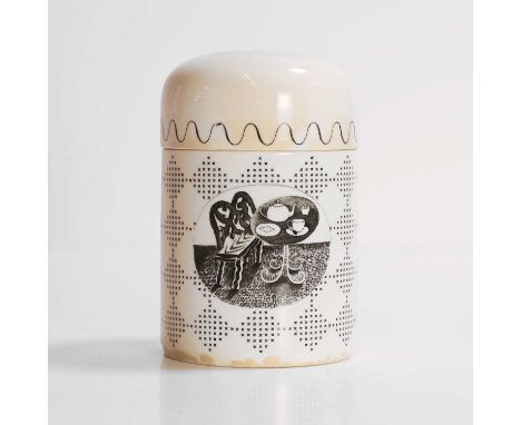 Eric Ravilious (1903-1942) for Wedgwood,  a lidded 'Afternoon Tea' jam jar, designed in 1937, with printed marks,  14cm highP