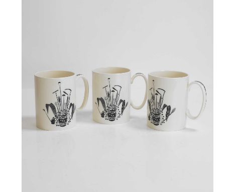Eric Ravilious (1903-1942) for Wedgwood, a set of three 'Garden Implement' mugs, designed in 1939, printed marks,12cm high (3