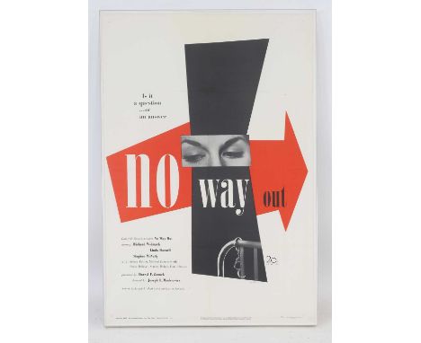 Paul Rand (American, 1914-1996), a lithographic poster, designed in 1950 for the film 'No Way Out', framed with UV glass,106 