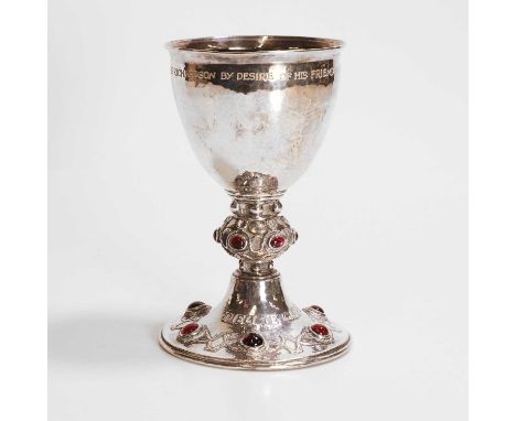 Omar Ramsden (1873-1939) and Alwyn Carr (1872–1940), a Renaissance-style goblet, the knopped stem and foot studded with caboc