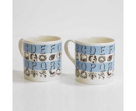 Eric Ravilious (1903-1942) for Wedgwood, a pair of blue 'Alphabet' mugs, commissioned for the Brighton Museum &amp; Art Galle