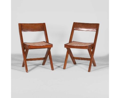 Pierre Jeanneret (Swiss, 1896-1967), a pair of 'PJEC-010301 Library Chairs’ or ‘Chaise En Teck’, designed for Chandigarh, c.1