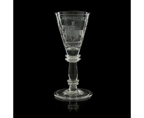 COMMEMORATION WINE GLASS, KING WILLIAM/ BATTLE OF THE BOYNE  ENGRAVING LATE 19TH CENTURY, GLASS POSSIBLY EARLIER   the conica