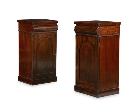 PAIR OF VICTORIAN MAHOGANY BEDSIDE CABINETS  19TH CENTURY WITH ALTERATIONS   the square tops over frieze drawers and arched m
