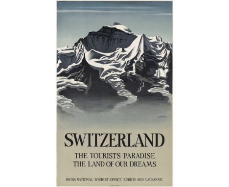 STAUFFER  SWITZERLAND, THE TOURIST'S PARADISE   lithograph, 1930, condition A-; backed on japan  102cm x 64cm (40in x 25in)