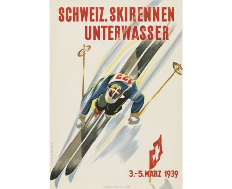 MARTIN PEIKERT (1901-1975)  SCHWEIZ. SKIRENNEN UNTERWASSER   lithograph, 1939, condition A; not backed  100cm x 70cm (39.5in 