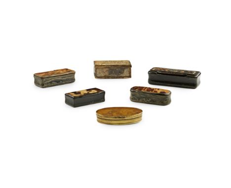GROUP OF SIX GEORGIAN TORTOISESHELL AND HARDSTONE SNUFF BOXES    18TH/ EARLY 19TH CENTURY    comprising two hardstone example
