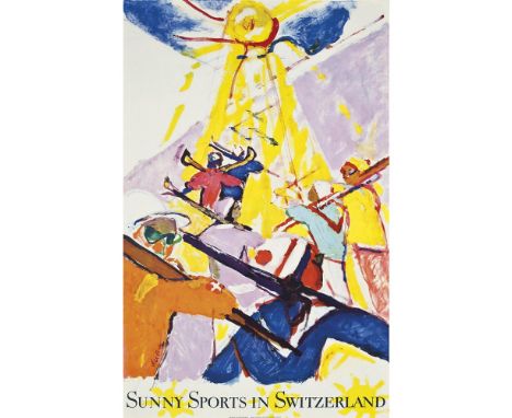 HANS FALK (1918-2002)  SUNNY SPORTS IN SWITZERLAND   lithograph in colours, 1957, not backed  102cm x 64cm (40in x 25in)