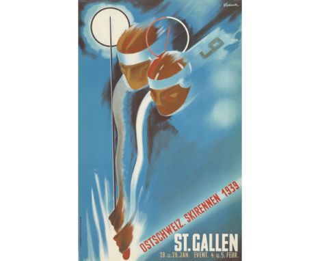 ALFRED WIDMER  OSTSCHWEIZ. SKIRENNEN ST. GALLEN, 1939   lithograph, 1939 condition A; not backed  102cm x 64cm (40in x 25in)