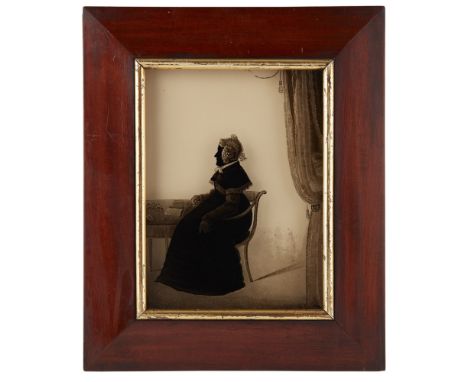 REGENCY REVERSE SILHOUETTE PAINTING ON GLASS  EARLY 19TH CENTURY   the rectangular glass plate with a profile portrait of a s