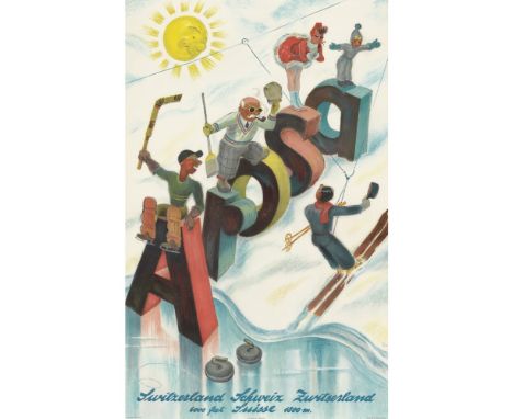 HUGO LAUBI (1888-1959)  AROSA   lithograph, 1938, condition A; backed on japan  102cm x 64cm (40in x 25in)