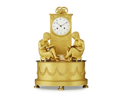 FRENCH EMPIRE GILT METAL MANTEL CLOCK, BLANC FILS, PALAIS ROYAL  EARLY 19TH CENTURY   the signed white enamel Arabic number d