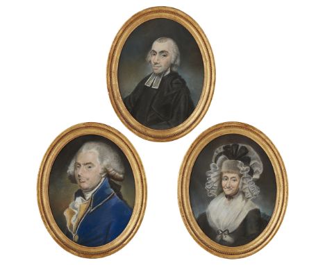 GROUP OF THREE GEORGIAN PORTRAITS  EARLY 19TH CENTURY  of oval form, pastel, depicting two men and an elderly lady in profile