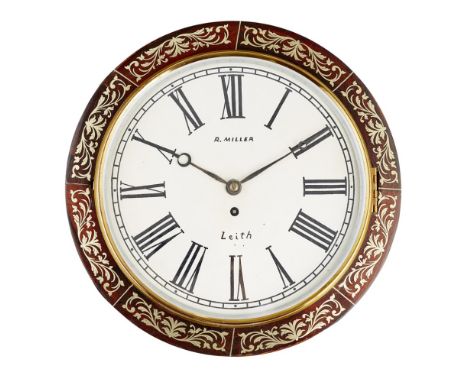 SCOTTISH ROSEWOOD BRASS INLAID WALL CLOCK, R. MILLER, LEITH  19TH CENTURY   the white enamelled dial with Roman numerals, sig