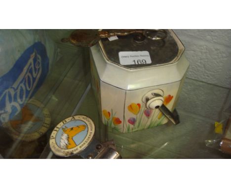 Vintage enamel Palomino Horse Breeders Association car badge, biscuit barrel and wick trimmers