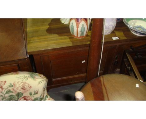 Early 20th century oak washstand, standard lamp, mahogany wine table