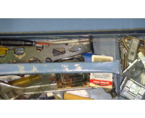 Tin of tools etc.