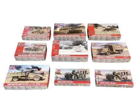 AIRFIX; nine 1:35 scale model kits including M36B1 GMC Tank Destroyer, WWI British Army 30-CWT 4 x 2 G.S. Truck, Stug IV SD. 