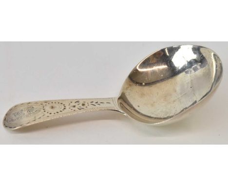 SAMUEL GODBEHERE &amp; EDWARD WIGAN; a George III hallmarked silver caddy spoon, London 1793, length 7cm, approx 0.25ozt/8.1g