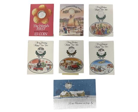 POBJOY MINT; six Christmas cards featuring silver fifty pence coins with proof finish, dates comprising 1980, 1982, 1983, 198