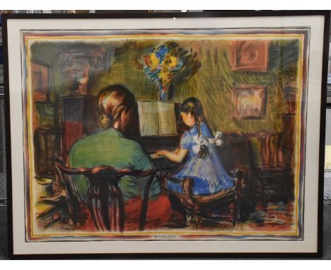 RUSKIN SPEAR (1911-1990); a colour lithograph, 'The Piano Lesson', 76 x 101.5cm, framed and glazed.