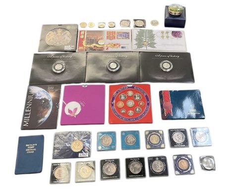 ROYAL MINT; a collection of proof coins including two 'A Piece of History' encapsulated proof fifty pence coins, two coin cov
