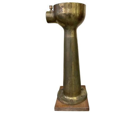An early 20th century brass ship's binnacle base, converted to a planter and mounted on wooden base, height 88cm.