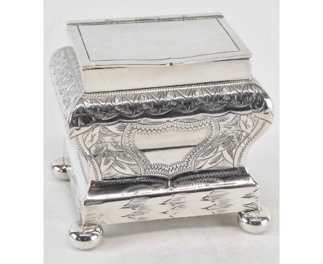 W M BRIGGS &amp; CO, SHEFFIELD; a good quality silver plated tea caddy in the form of a casket, raised on four bun feet, heig