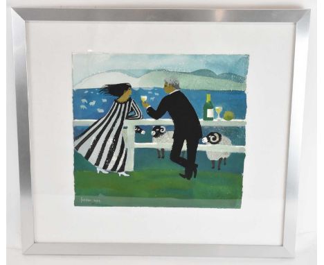 † MARY FEDDEN (1915-2012); watercolour, 'Drinks with Sheep', signed and dated 1994 lower left, 26 x 28cm, framed and glazed.C