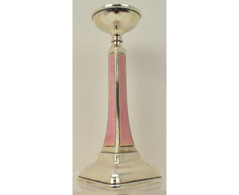 A L DAVENPORT LTD; a George V Art Deco hallmarked silver single candlestick, with bowl shaped sconce, tapering column inset w