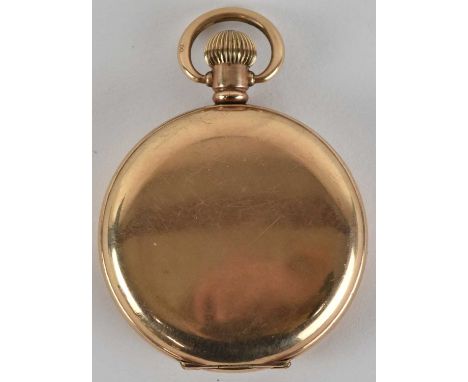 WALTHAM; a 19th century gold plated full hunter pocket watch, the white enamel dial set with Arabic numerals, outer minute tr