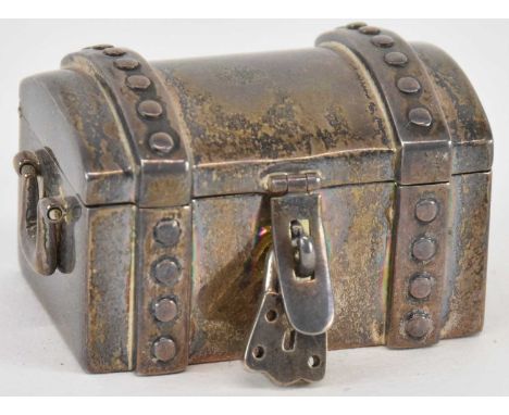 ASPREY &amp; CO; an Elizabeth II hallmarked silver miniature novelty trinket box modelled as a treasure chest, with padlock c