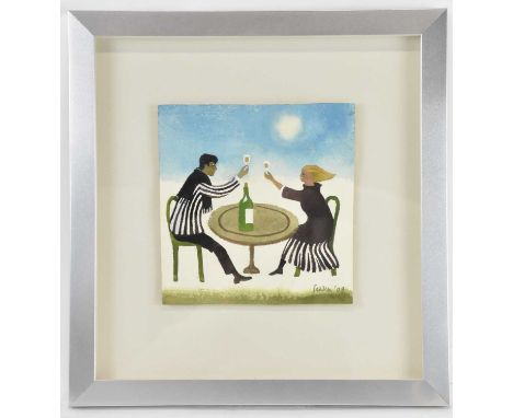 † MARY FEDDEN (1915-2012); watercolour, 'The Striped Dress', signed lower right and dated 08, 15.5 x 15.5cm, framed and glaze