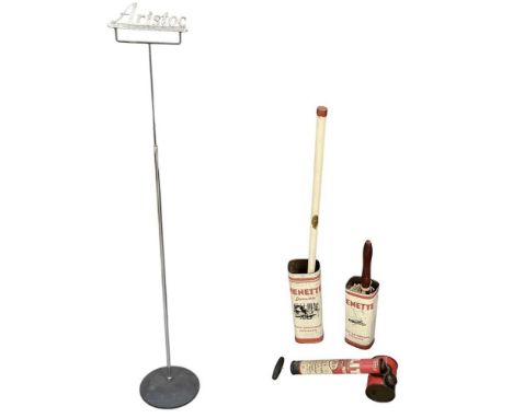 ARISTOC; a vintage advertising stockings stand, height 122cm, with a cased pair of stockings and a Nenette vintage dust absor