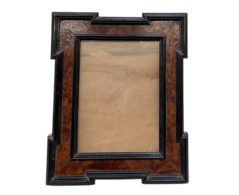 A late 19th century walnut and ebony rectangular easel back photograph frame, 31 x 25.5cm.
