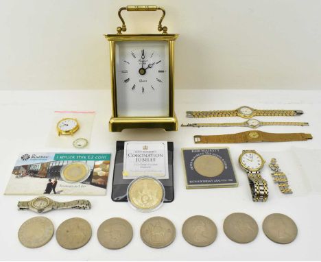 Five various lady's and gentleman's wristwatches with extra links, a watch head, a modern Rapport quartz brass cased carriage